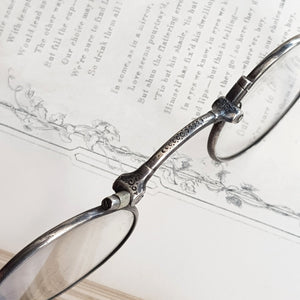 Solid Silver White Enamel Pair Of Ornate Lorgnette Eye Glasses Antique French circa 1900