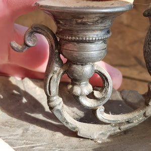 Plated Britannia Metal Chamberstick With Owl Figure Match Holder Antique circa 1880's