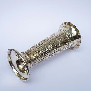 Sterling Silver Ornate Repousse Trumpet Style Specimen Flower Vase Antique Victorian Sheffield Circa 1892