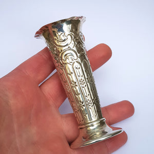Sterling Silver Ornate Repousse Trumpet Style Specimen Flower Vase Antique Victorian Sheffield Circa 1892