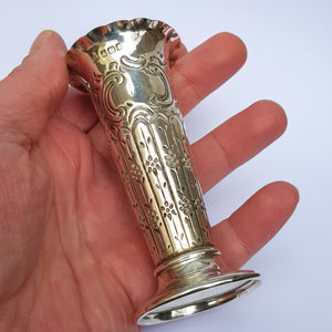 Sterling Silver Ornate Repousse Trumpet Style Specimen Flower Vase Antique Victorian Sheffield Circa 1892