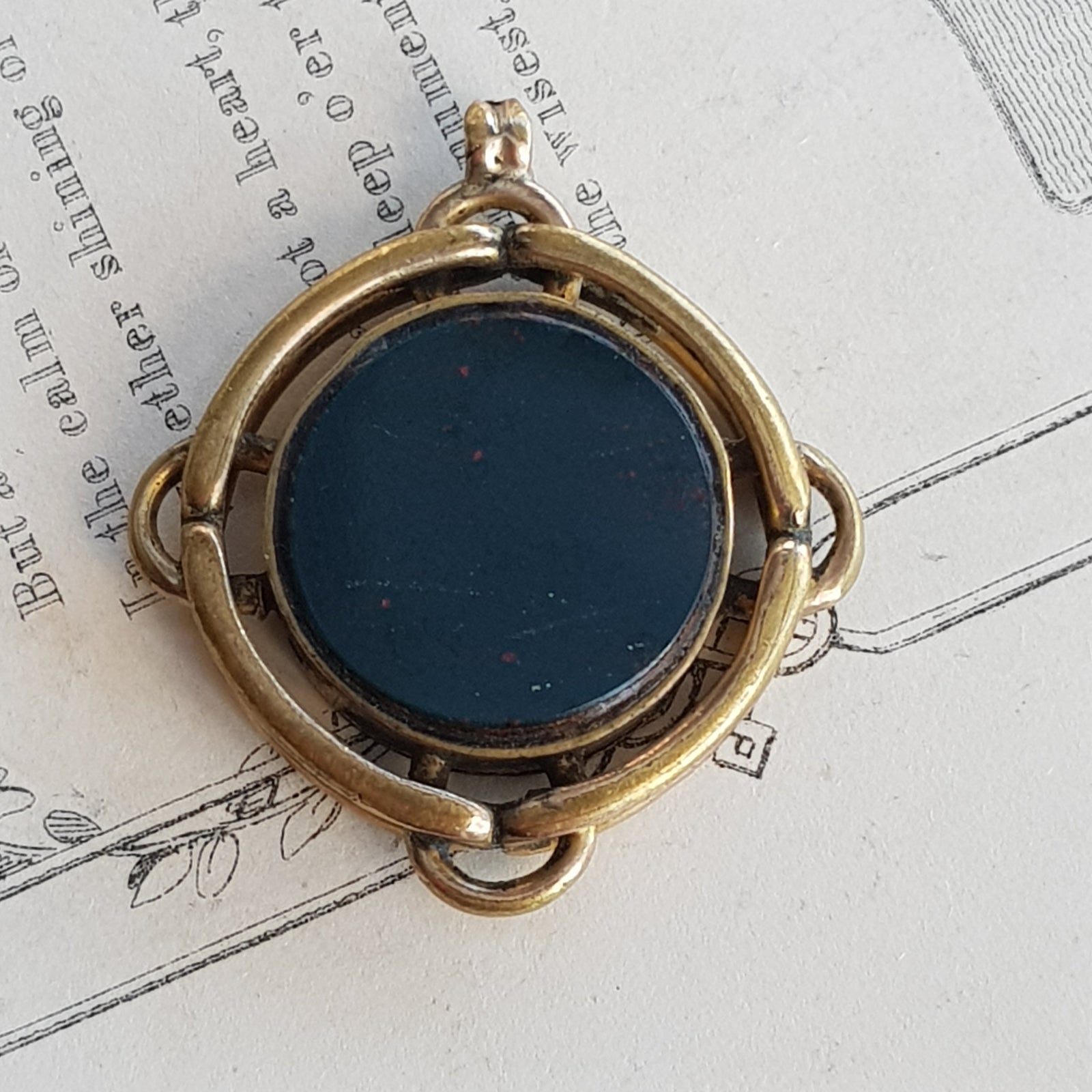 Ornate Pinchbeck Framed Carnelian And Bloodstone Agate Set Pendant Fob Antique Victorian Circa 1900