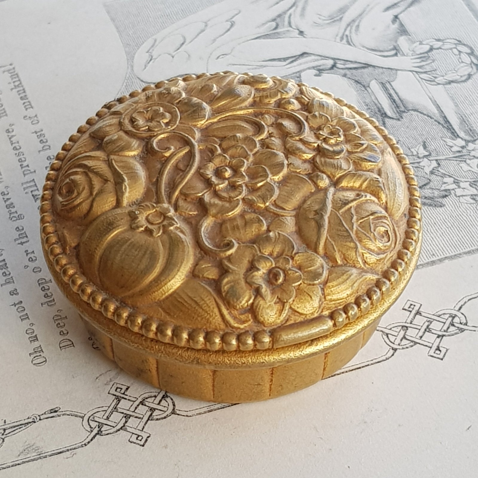 French Ormolu Bronze Perfumers Powder Box Floral Design Vintage Paris circa 1930