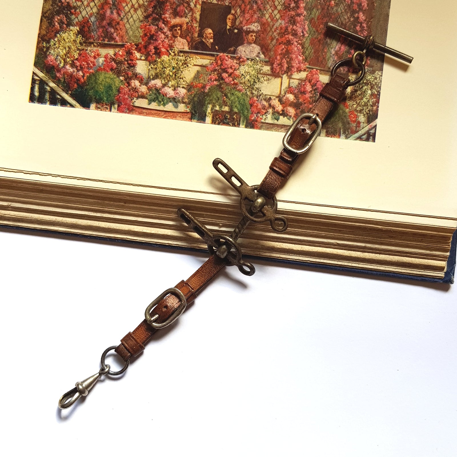 Equestrian Themed Hand Made Leather Albert Watch Chain With White Metal Fittings Antique Victorian Circa 1890