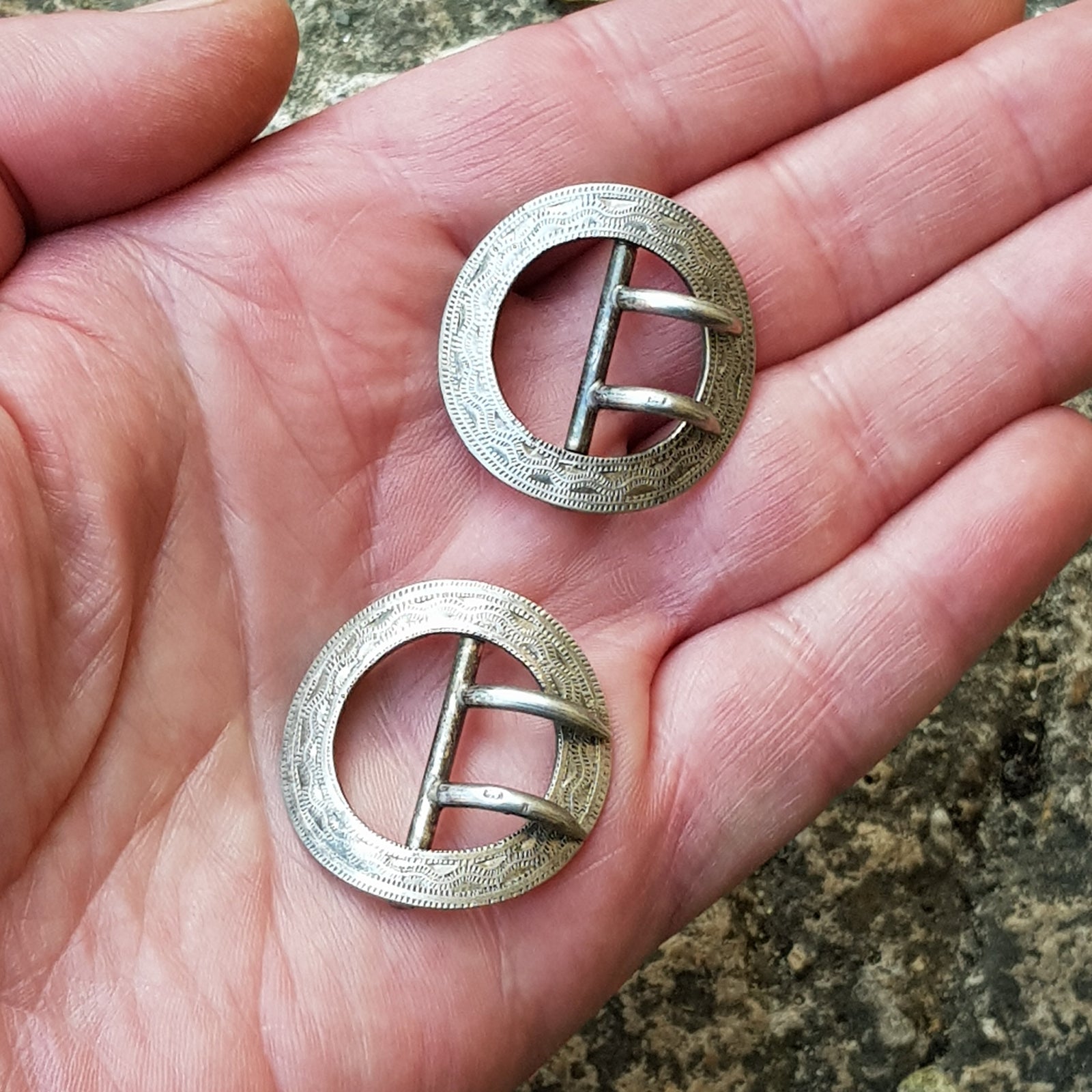 Sterling Silver Matched Pair Of Shoe Buckles Antique Edwardian Circa 1910