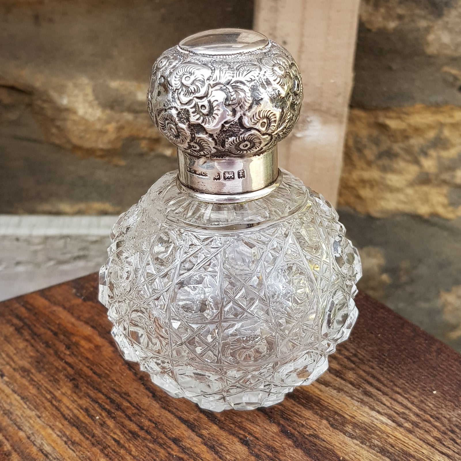 Sterling Silver Floral Repousse Lidded Grenade Style Perfume Bottle Antique Edwardian Circa 1905