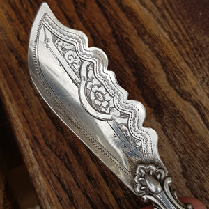 Sterling Silver Mounted Floral Chased Pate Spreader Butter Knife Antique Victorian Circa 1872