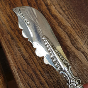 Sterling Silver Mounted Floral Chased Pate Spreader Butter Knife Antique Victorian Circa 1872
