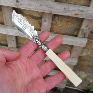 Sterling Silver Mounted Floral Chased Pate Spreader Butter Knife Antique Victorian Circa 1872
