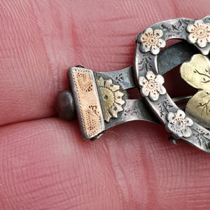 Sterling Silver And Gold Accented Love Heart Brooch Antique Birmingham circa 1893