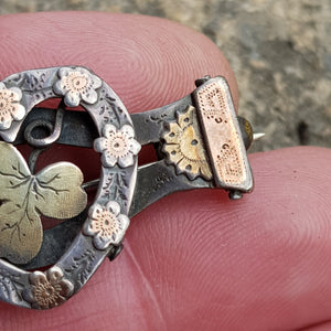 Sterling Silver And Gold Accented Love Heart Brooch Antique Birmingham circa 1893