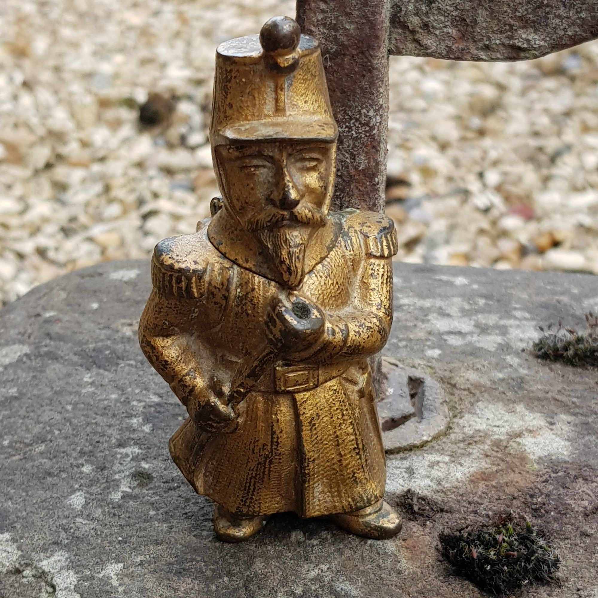 French Gilded Spelter Toothpick Holder As Napoleonic Legionary Antique circa 1900