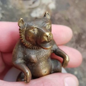 Bronze Figure Of A Sitting Bear Mounted On White Onyx Base Antique circa 1920