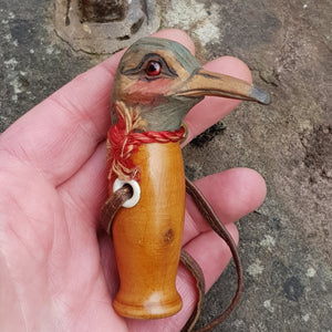 Hand Carved And Painted Beechwood Birds Head Parasol Handle Vintage circa 1930s