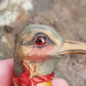 Hand Carved And Painted Beechwood Birds Head Parasol Handle Vintage circa 1930s