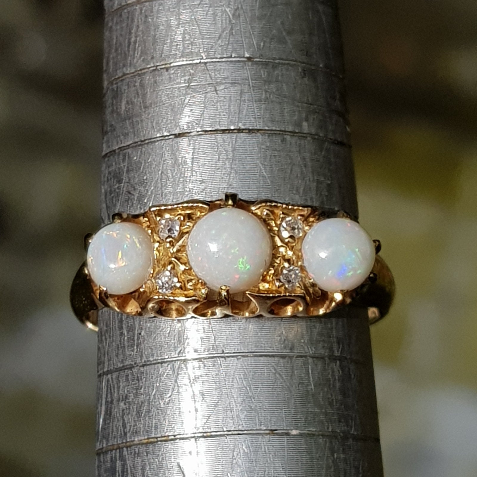 18k Gold Opal And Diamond Set Ring Size UK Q Antique Chester Circa 1910