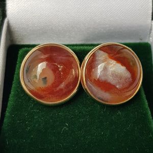 9ct Gold Agate Cabochon Set Pair Of Ear Studs Vintage Circa 1920's
