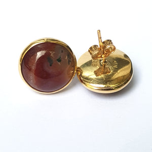 9ct Gold Agate Cabochon Set Pair Of Ear Studs Vintage Circa 1920's