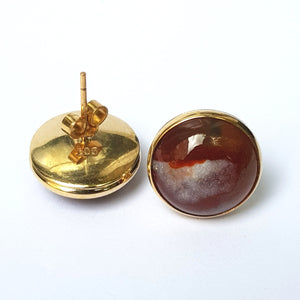 9ct Gold Agate Cabochon Set Pair Of Ear Studs Vintage Circa 1920's