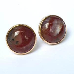 9ct Gold Agate Cabochon Set Pair Of Ear Studs Vintage Circa 1920's