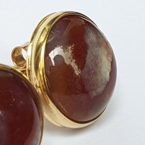 9ct Gold Agate Cabochon Set Pair Of Ear Studs Vintage Circa 1920's