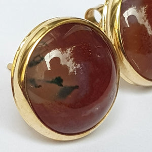 9ct Gold Agate Cabochon Set Pair Of Ear Studs Vintage Circa 1920's