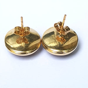 9ct Gold Agate Cabochon Set Pair Of Ear Studs Vintage Circa 1920's