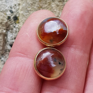 9ct Gold Agate Cabochon Set Pair Of Ear Studs Vintage Circa 1920's