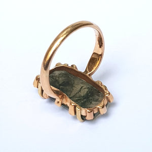 Rare Moss Agate And Old Cut Diamond Set Ring Size UK N 1/2 Antique Victorian circa 1870's