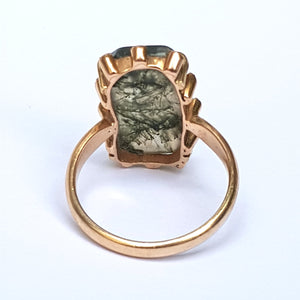 Rare Moss Agate And Old Cut Diamond Set Ring Size UK N 1/2 Antique Victorian circa 1870's