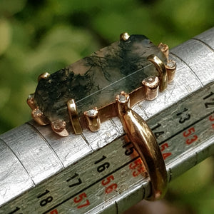 Rare Moss Agate And Old Cut Diamond Set Ring Size UK N 1/2 Antique Victorian circa 1870's