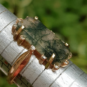 Rare Moss Agate And Old Cut Diamond Set Ring Size UK N 1/2 Antique Victorian circa 1870's