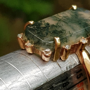 Rare Moss Agate And Old Cut Diamond Set Ring Size UK N 1/2 Antique Victorian circa 1870's
