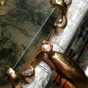 Rare Moss Agate And Old Cut Diamond Set Ring Size UK N 1/2 Antique Victorian circa 1870's