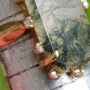Rare Moss Agate And Old Cut Diamond Set Ring Size UK N 1/2 Antique Victorian circa 1870's