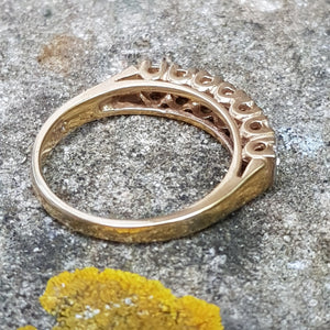 9k Gold Half Eternity 7 Stone Diamond Ring Size UK N Vintage London Circa 1977