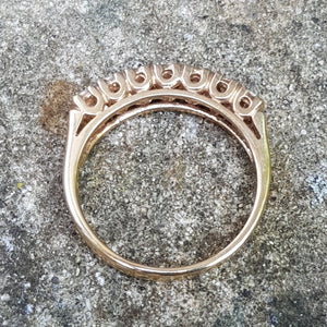 9k Gold Half Eternity 7 Stone Diamond Ring Size UK N Vintage London Circa 1977