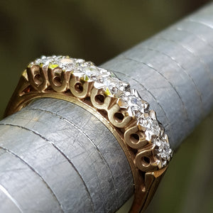9k Gold Half Eternity 7 Stone Diamond Ring Size UK N Vintage London Circa 1977