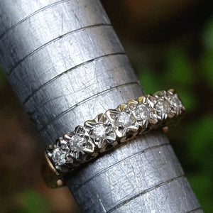 9k Gold Half Eternity 7 Stone Diamond Ring Size UK N Vintage London Circa 1977