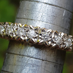 9k Gold Half Eternity 7 Stone Diamond Ring Size UK N Vintage London Circa 1977