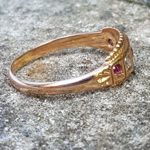 15k Gold Ruby And Diamond Ring Size UK P 1/2 Antique Birmingham Circa 1895