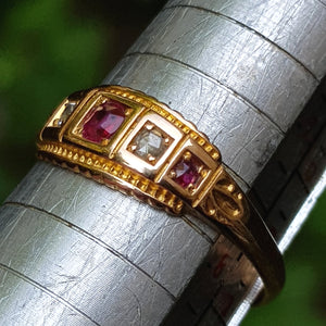 15k Gold Ruby And Diamond Ring Size UK P 1/2 Antique Birmingham Circa 1895
