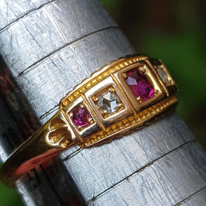 15k Gold Ruby And Diamond Ring Size UK P 1/2 Antique Birmingham Circa 1895