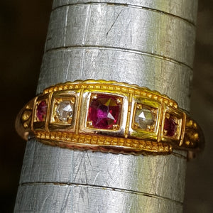 15k Gold Ruby And Diamond Ring Size UK P 1/2 Antique Birmingham Circa 1895