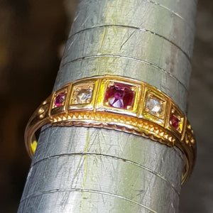 15k Gold Ruby And Diamond Ring Size UK P 1/2 Antique Birmingham Circa 1895