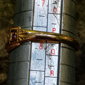 15k Gold Ruby And Diamond Ring Size UK P 1/2 Antique Birmingham Circa 1895