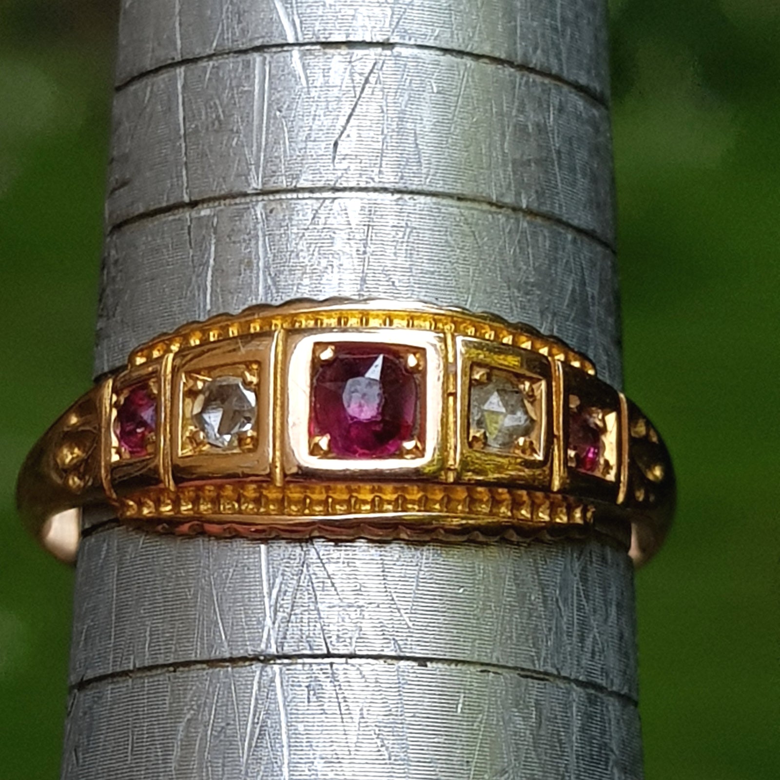 15k Gold Ruby And Diamond Ring Size UK P 1/2 Antique Birmingham Circa 1895