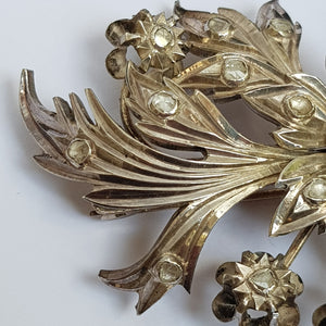 Sterling Silver Mine Cut Diamond Set Chase Detailed Large Flower Brooch Antique Georgian Circa 1810
