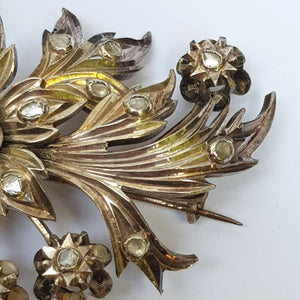 Sterling Silver Mine Cut Diamond Set Chase Detailed Large Flower Brooch Antique Georgian Circa 1810