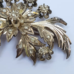 Sterling Silver Mine Cut Diamond Set Chase Detailed Large Flower Brooch Antique Georgian Circa 1810
